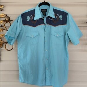 Men's Light Blue Western Shirt with Embroidery